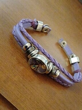 Lilac Braided Leather Butterfly Charm Bracelet - Women Jewelry